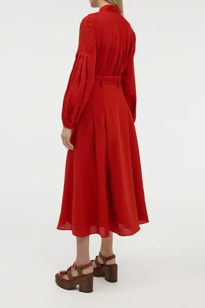 Gabriela Hearst Dugald Pleated Midi Skirt In Antelope Orange Aloe Linen In Red