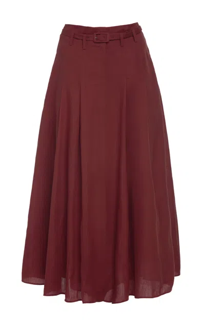 Gabriela Hearst Dugald Pleated Midi Skirt In Burnt Sienna Aloe Linen In Burgundy
