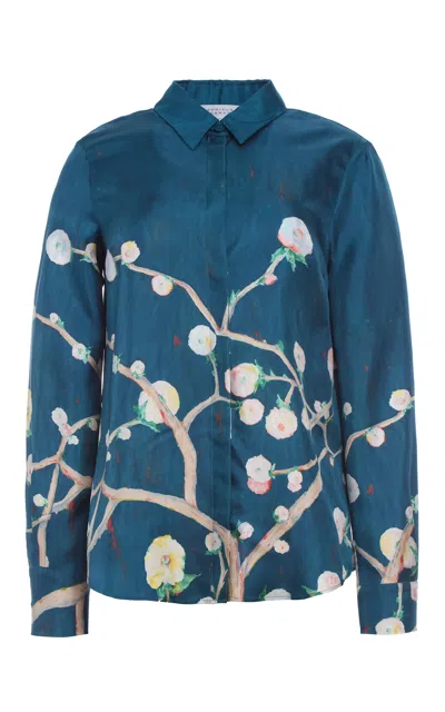 Gabriela Hearst Henri Blouse In Blue Multi Printed Silk Twill In Blue