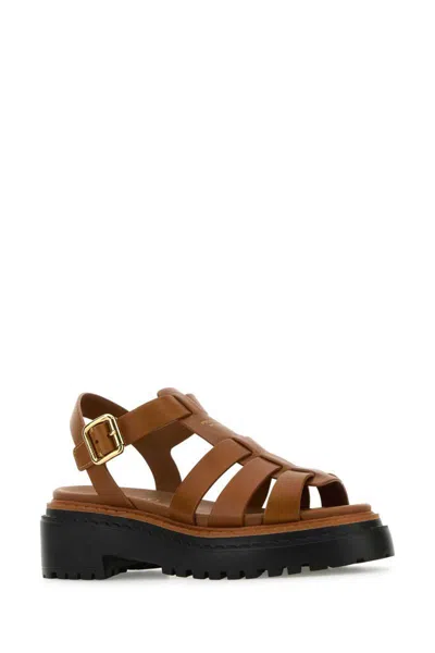 Prada Women Caramel Leather Sandals In Brown