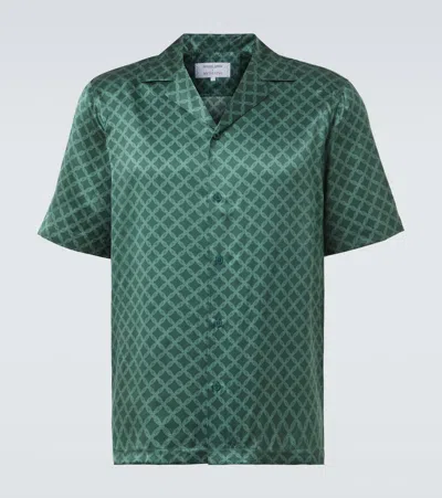 Frescobol Carioca Trelica Printed Silk Bowling Shirt In Green