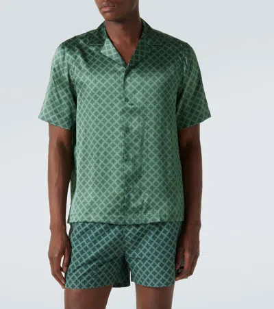 Frescobol Carioca Trelica Printed Silk Bowling Shirt In Green