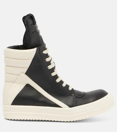Rick Owens Geobasket Leather Sneakers In Black
