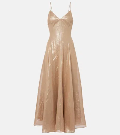 Brunello Cucinelli Monili Cotton Maxi Dress In Brown