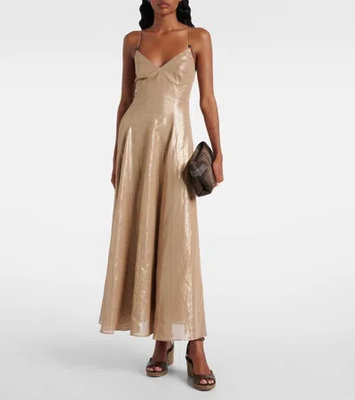Brunello Cucinelli Monili Cotton Maxi Dress In Brown