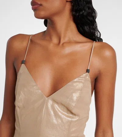 Brunello Cucinelli Monili Cotton Maxi Dress In Brown
