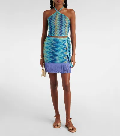 Missoni Zig Zag Fringed Wrap Skirt In Blue
