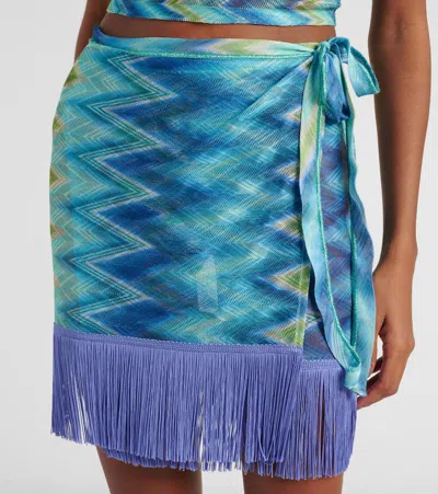 Missoni Zig Zag Fringed Wrap Skirt In Blue