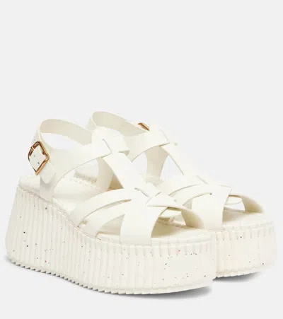 Chloé Nama Leather T-strap Platform Sandals In White