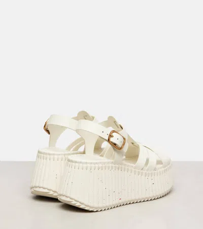 Chloé Nama Leather T-strap Platform Sandals In White