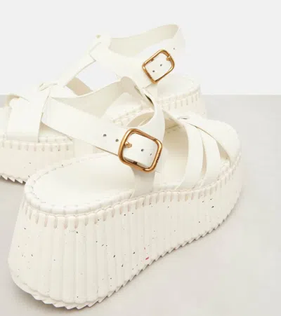 Chloé Nama Leather T-strap Platform Sandals In White
