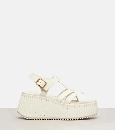 Chloé Nama Leather T-strap Platform Sandals In White