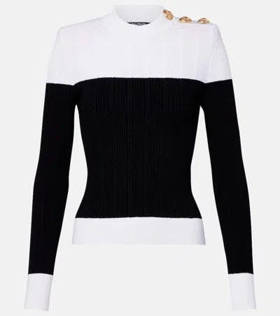 Balmain 3-button Twisted Knit Colorblock Top