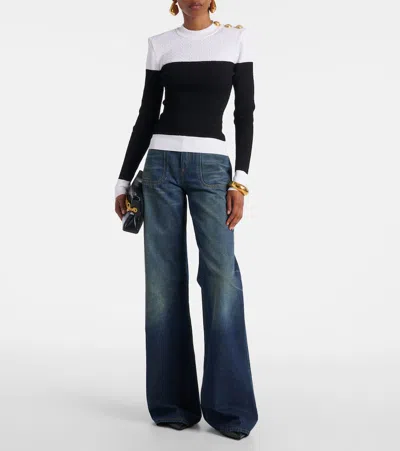 Balmain 3-button Twisted Knit Colorblock Top