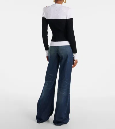 Balmain 3-button Twisted Knit Colorblock Top