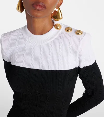 Balmain 3-button Twisted Knit Colorblock Top