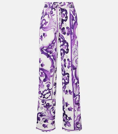 Dolce & Gabbana Majolica Wide-leg Pants In Purple