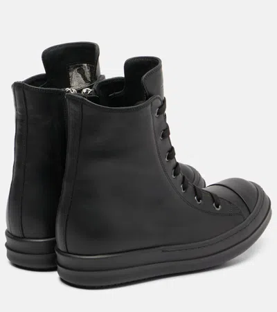Rick Owens High Top Sneaks Leather Sneakers In Black