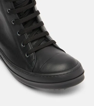 Rick Owens High Top Sneaks Leather Sneakers In Black