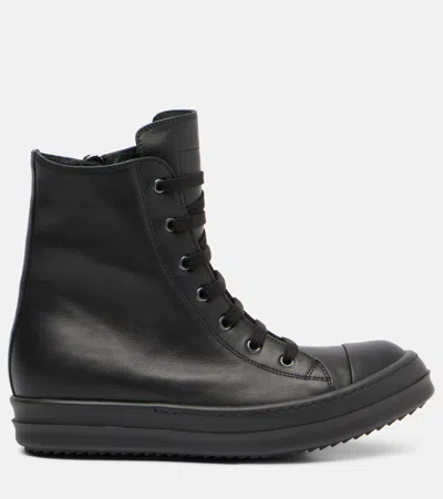 Rick Owens High Top Sneaks Leather Sneakers In Black