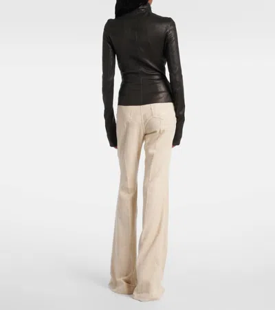 Rick Owens Asymmetric Black Stretch Leather Jacket In Black