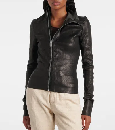 Rick Owens Asymmetric Black Stretch Leather Jacket In Black