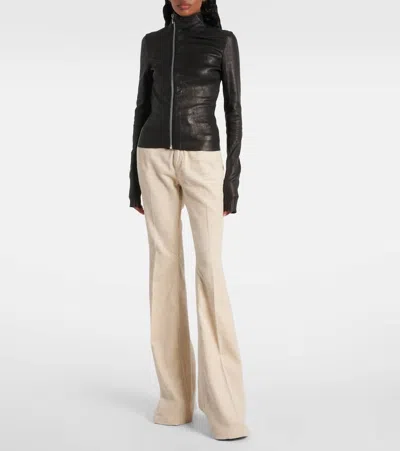 Rick Owens Asymmetric Black Stretch Leather Jacket In Black