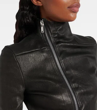 Rick Owens Asymmetric Black Stretch Leather Jacket In Black