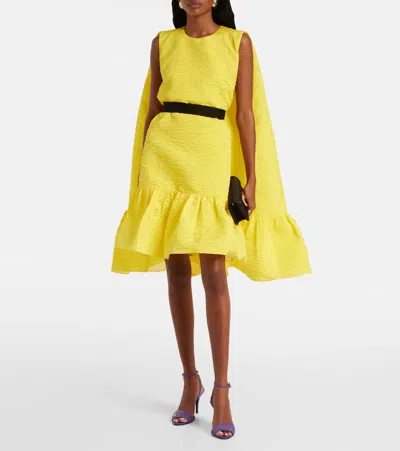 Roksanda Elia Caped Ruffled Cloque Minidress In Yellow