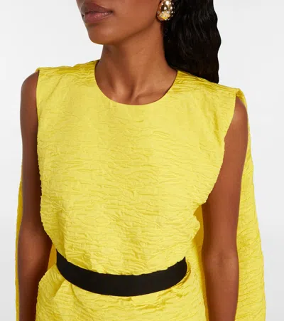 Roksanda Elia Caped Ruffled Cloque Minidress In Yellow