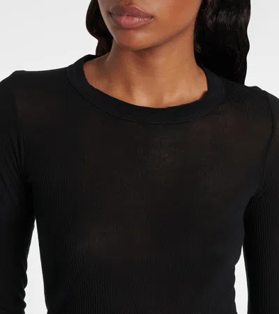 Rick Owens Ribbed Long-sleeve Top With Signature Back Stitching In Black