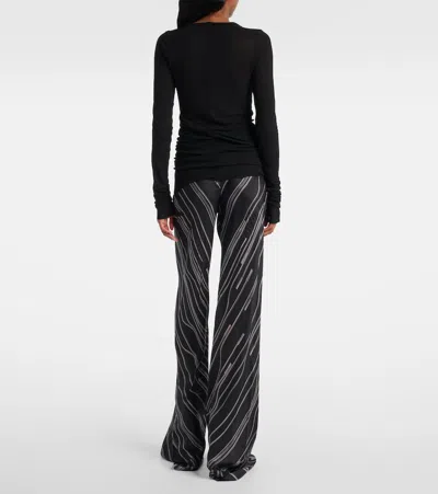 Rick Owens Ribbed Long-sleeve Top With Signature Back Stitching In Black