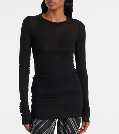 Rick Owens Ribbed Long-sleeve Top With Signature Back Stitching In Black