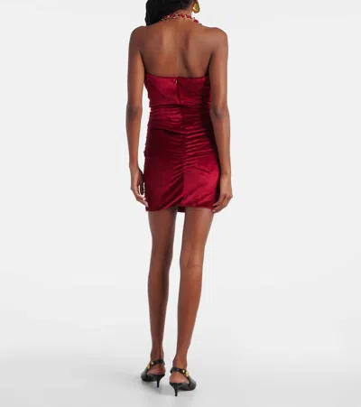 Balmain Chain Draped Velvet Minidress In Red