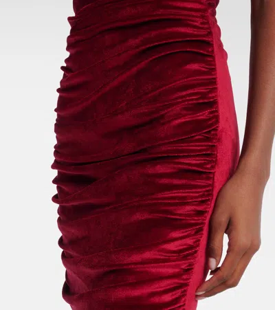Balmain Chain Draped Velvet Minidress In Red