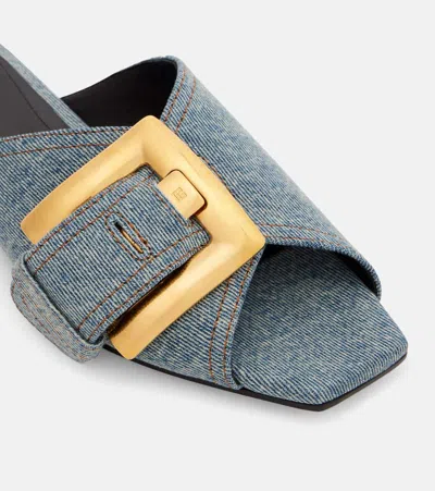 Balmain Anthem Cotton Denim Flat Sandals In Blue
