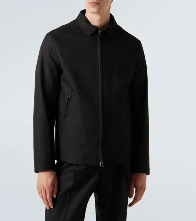 Canali Leather-trimmed Blouson Jacket In Black