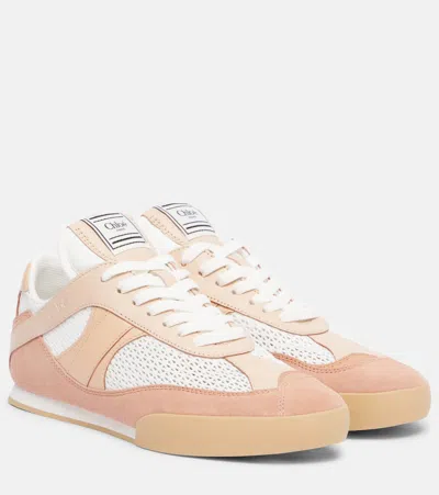 Chloé Kick Leather And Suede-trimmed Mesh Sneakers
