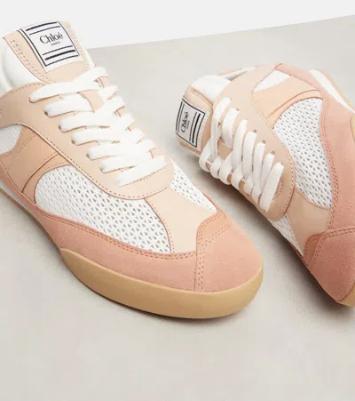 Chloé Kick Leather And Suede-trimmed Mesh Sneakers