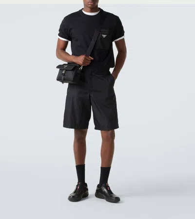 RE-NYLON皮革边饰单肩包