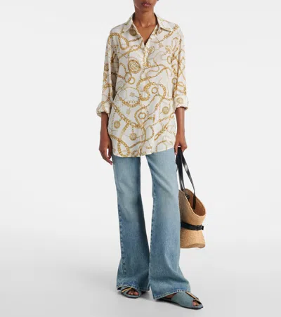 Balmain Logo Printed Silk Shirt In Neutral