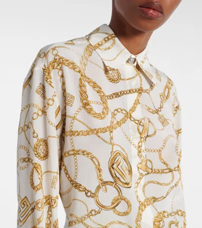 Balmain Logo Printed Silk Shirt In Neutral