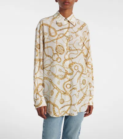 Balmain Logo Printed Silk Shirt In Neutral