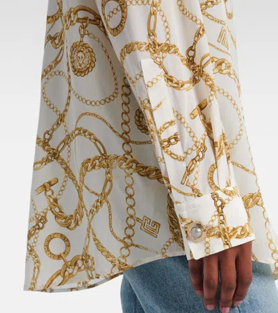 Balmain Logo Printed Silk Shirt In Neutral