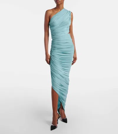 Alaïa Asymmetric Ruched Jersey Maxi Dress In Blue