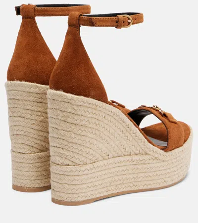 Versace Embellished Suede Espadrille Wedge Sandals In Brown