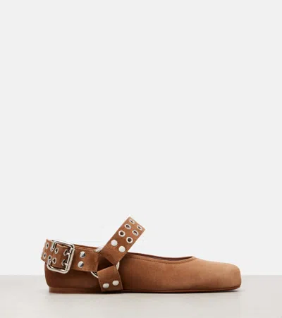 Alaïa Suede Embellished Mary Jane Flats