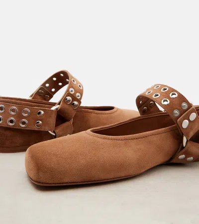 Alaïa Suede Embellished Mary Jane Flats