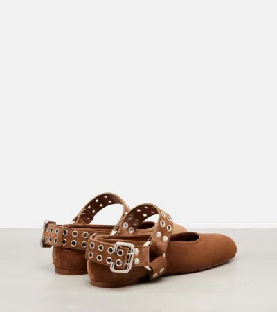 Alaïa Suede Embellished Mary Jane Flats
