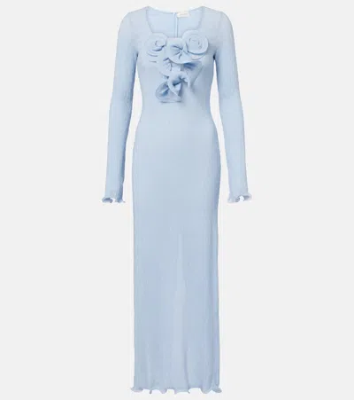 Magda Butrym Floral-appliqué Ruffled Maxi Dress In Blue